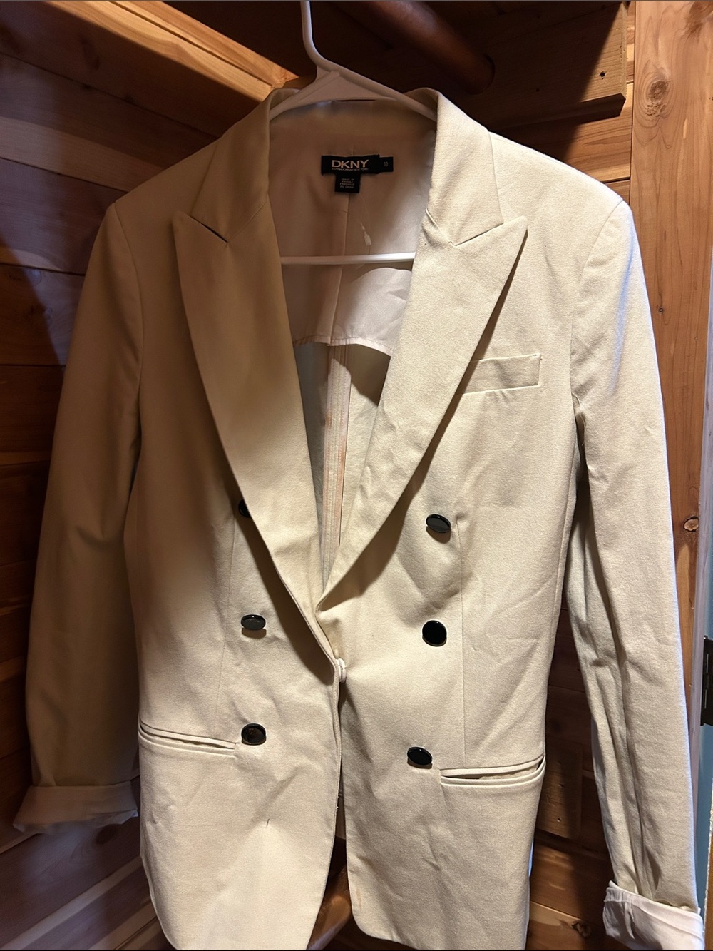 DKNY Men's Double-Breasted Cream Pea Coat
